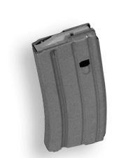 Gray firearm magazine on a white background.