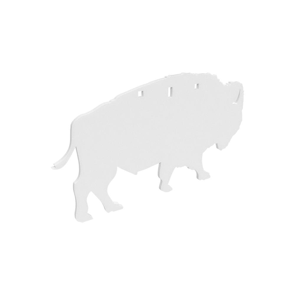 White silhouette of a bison figure.
