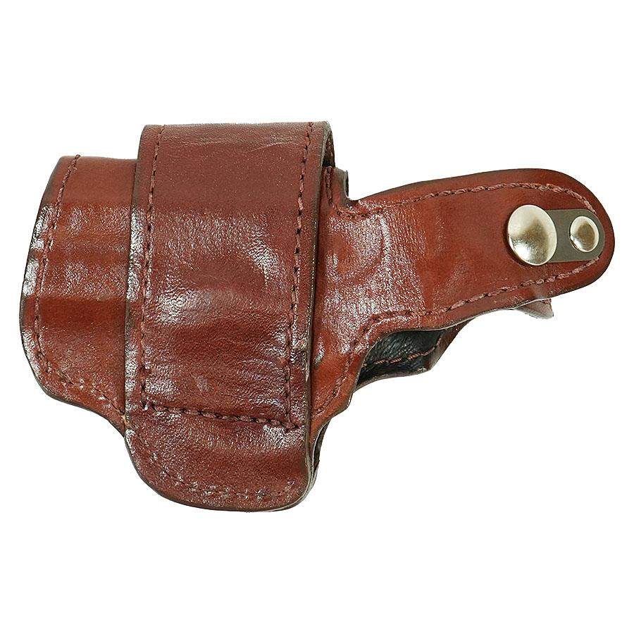 Brown leather holster for storing firearms.