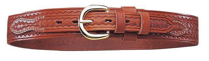 Stylish brown leather belt with decorative stitching.