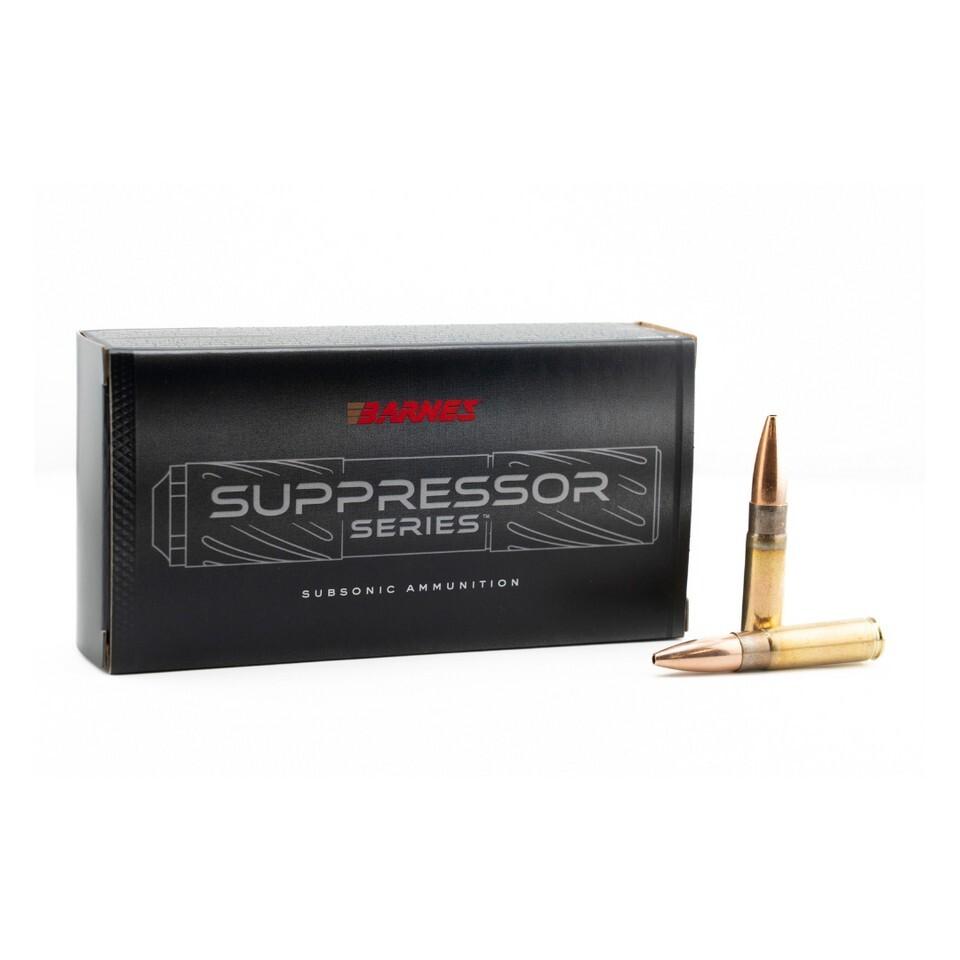 Barnes Suppressor Series subsonic ammunition box and rounds