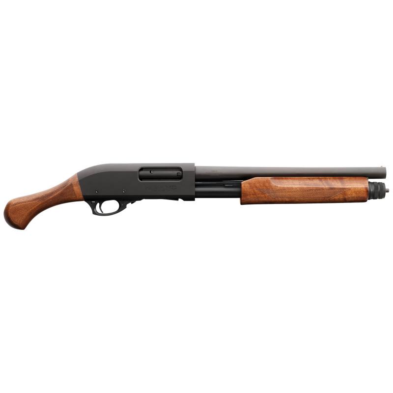 Shotgun with a wooden stock and grip.