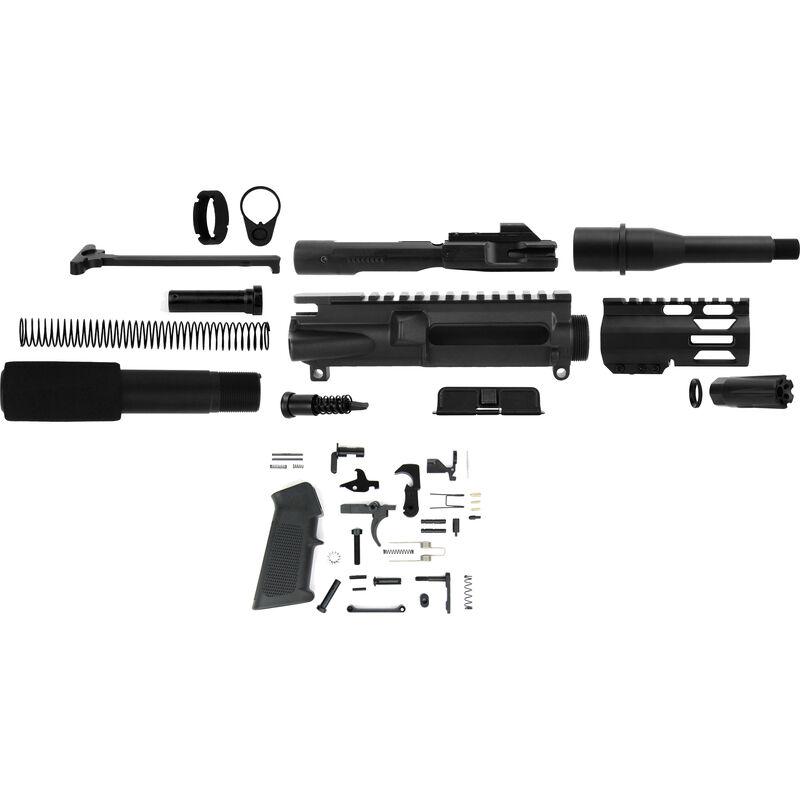 Disassembled firearm parts on a white background.