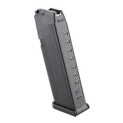 Black 9mm magazine for firearm