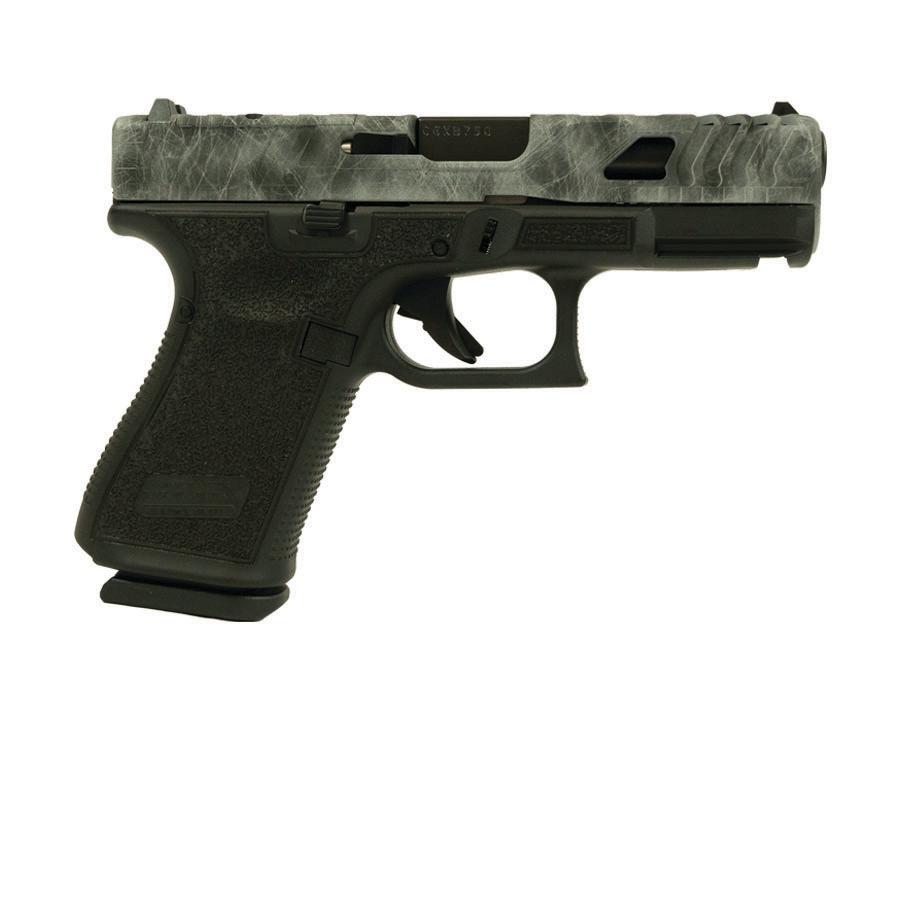 Side view of a black handgun.