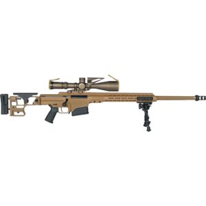 Side view of a modern sniper rifle.