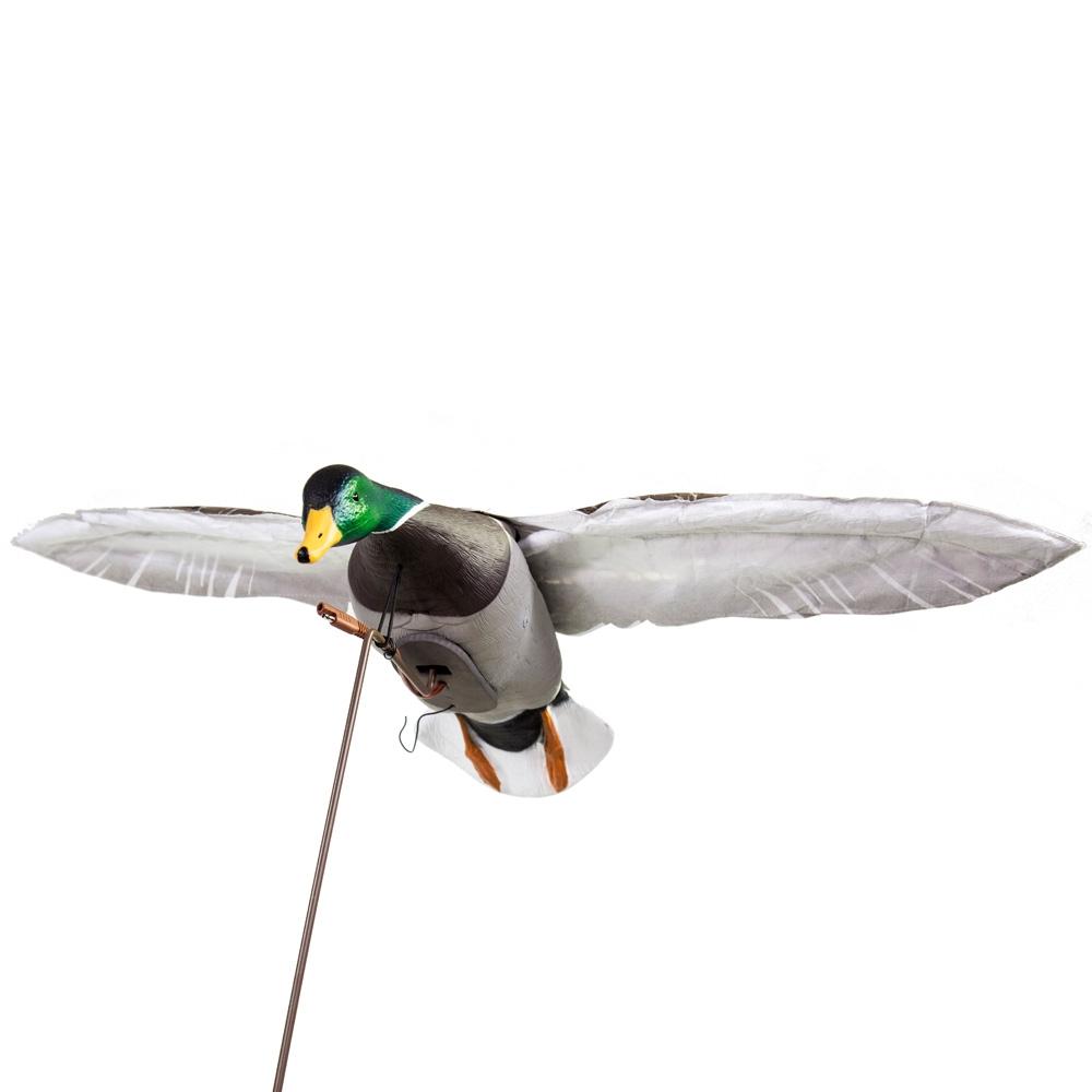 Flying duck decoy with moving wings.