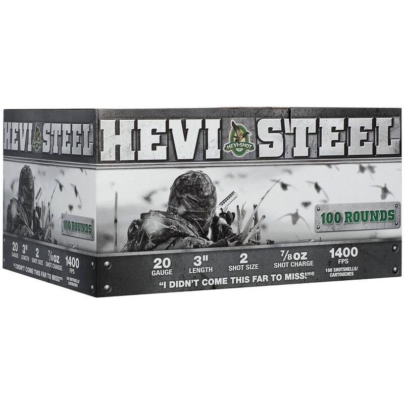 Hevi Steel 20 gauge shotgun shells, 100 rounds.