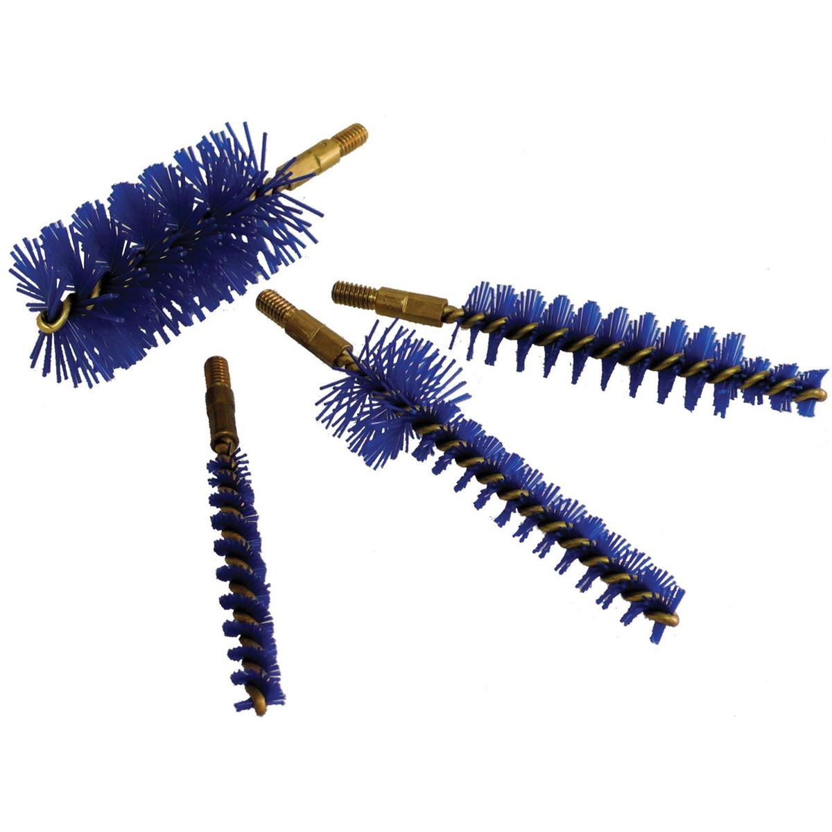 Set of blue cleaning brushes for various applications.