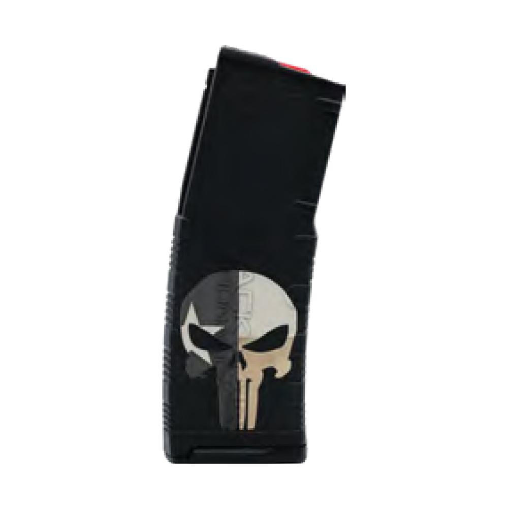 Black magazine with Punisher skull design.