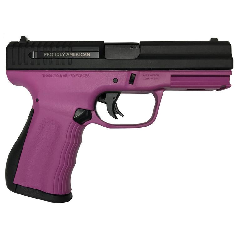 Pink handgun with black accents.