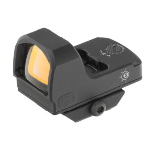 Compact tactical red dot sight with adjustable brightness.