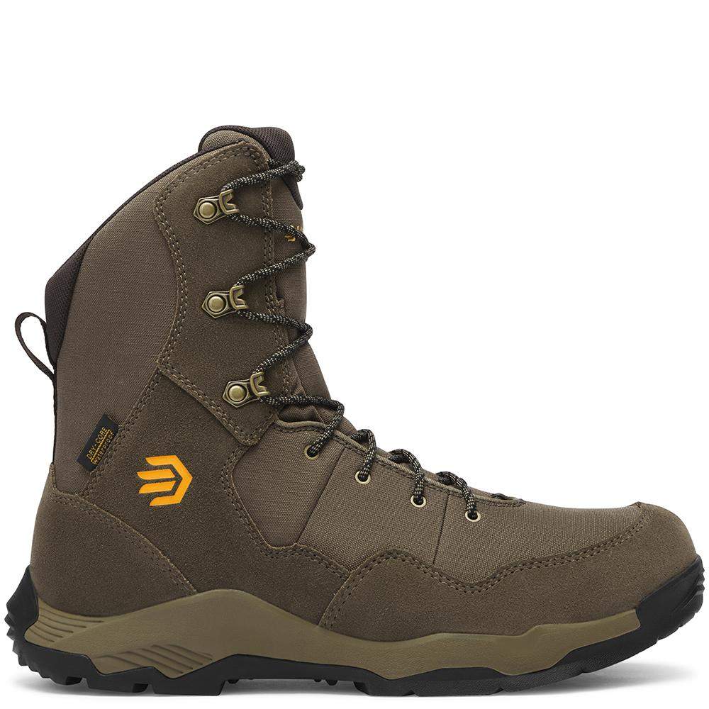 Durable brown hiking boot with lace-up design.