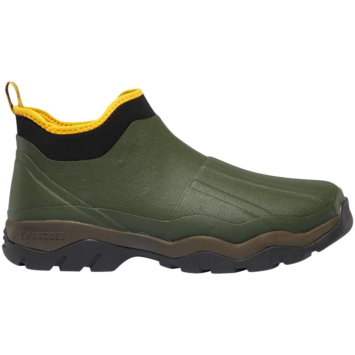 Green waterproof ankle boot with yellow accents