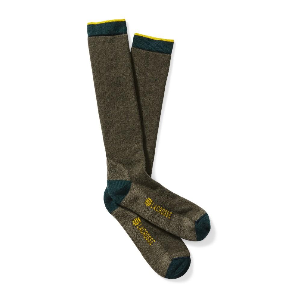 Brown and green knee-high socks with logo