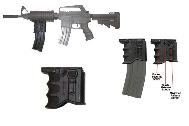 Assorted firearm components including a rifle and magazines.