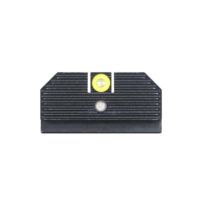 Black tactical sight with yellow illumination indicator