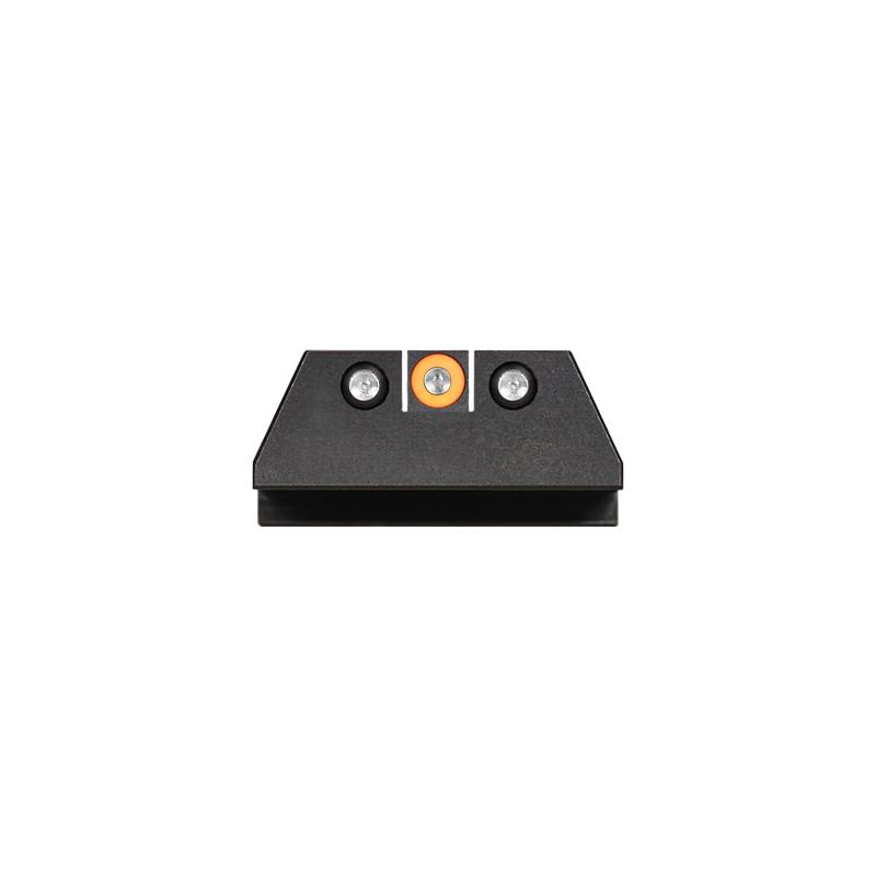 Black device with orange and silver accents