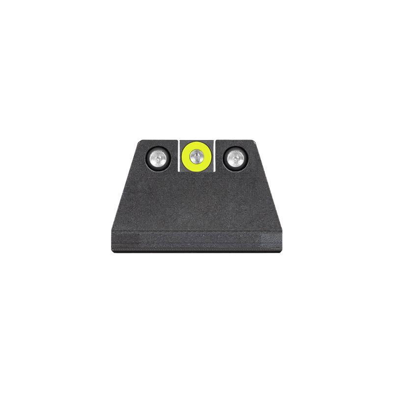 Black leveling tool with yellow bubble level.
