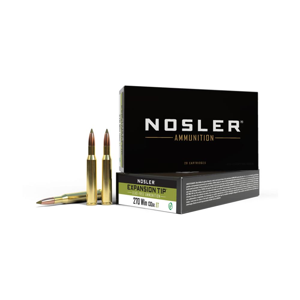 Nosler ammunition box with cartridges displayed