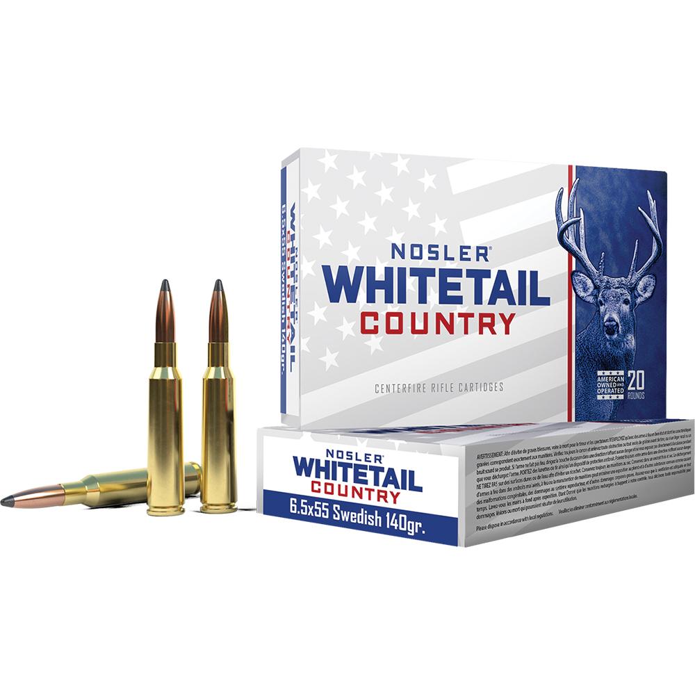 Nosler Whitetail Country rifle cartridges on display