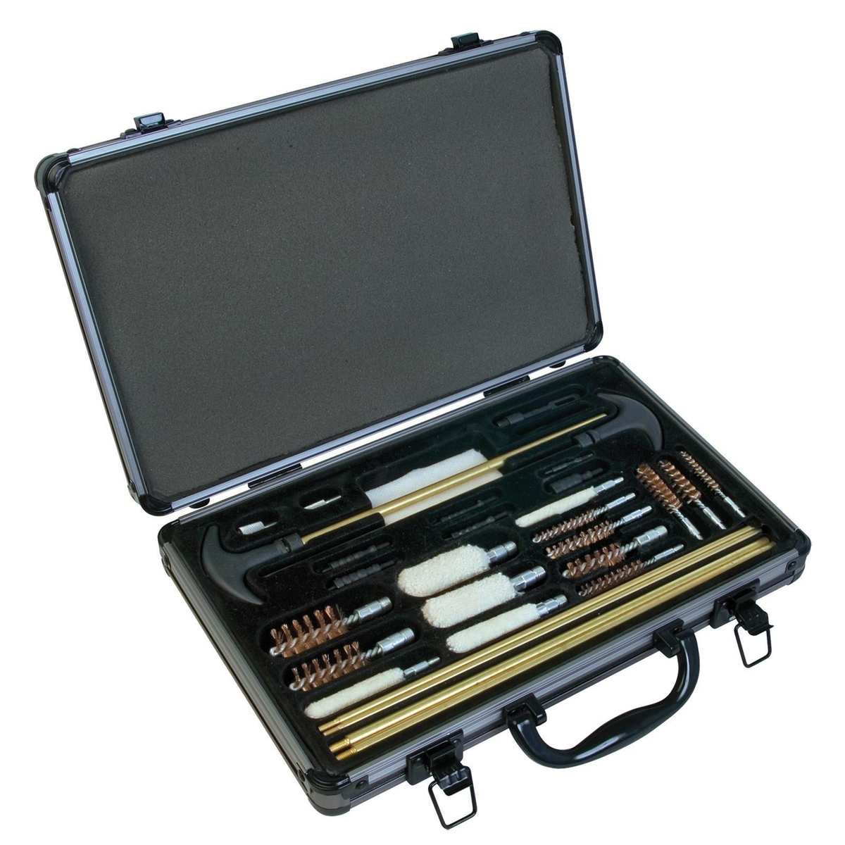 Open gun cleaning kit with various tools.