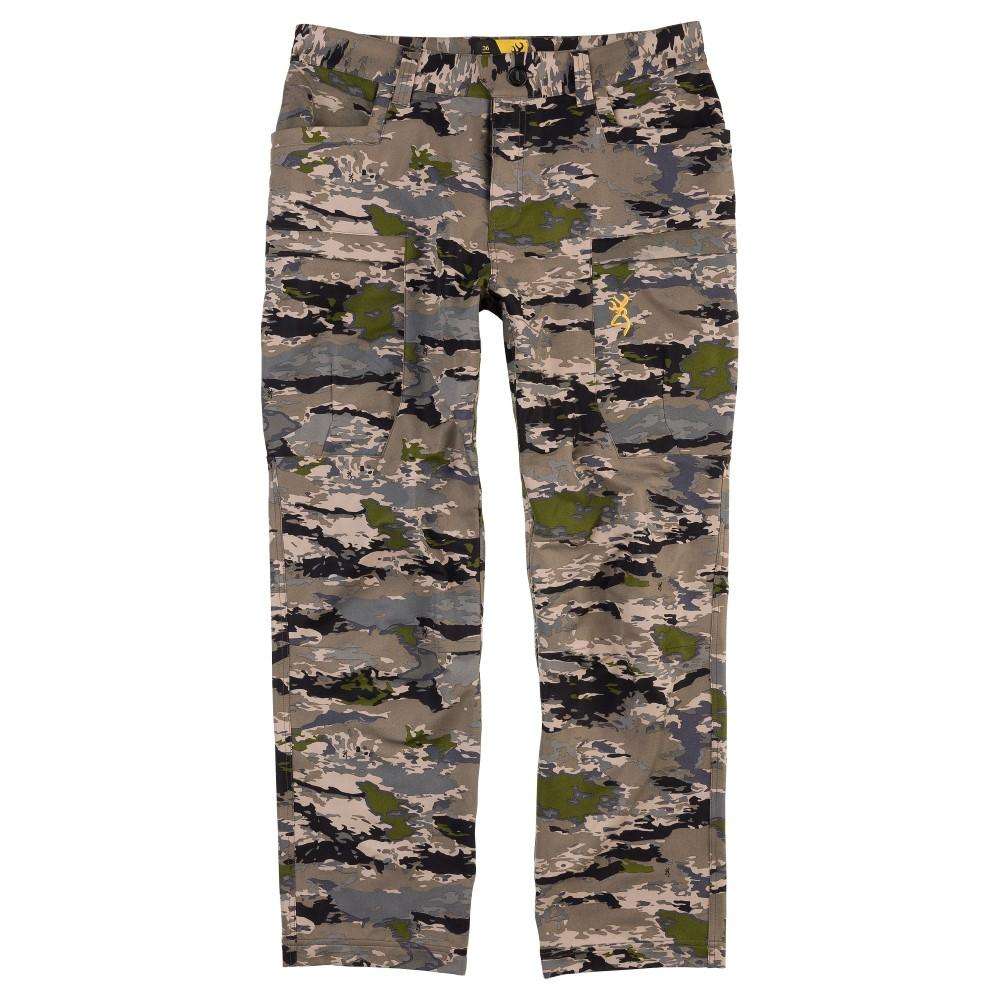 Camouflage-patterned cargo pants for outdoor activities.
