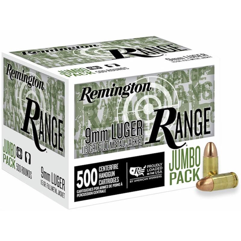 Remington 9mm Luger ammunition, 500 rounds, jumbo pack.