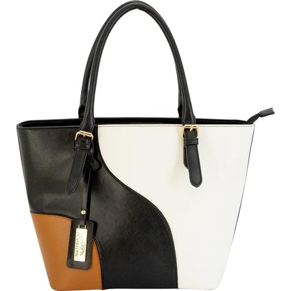 Stylish black, white, and brown tote bag