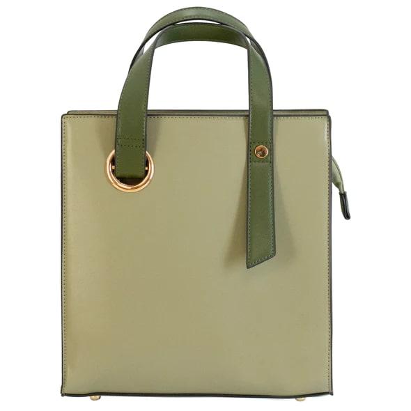 Stylish green handbag with unique handle design