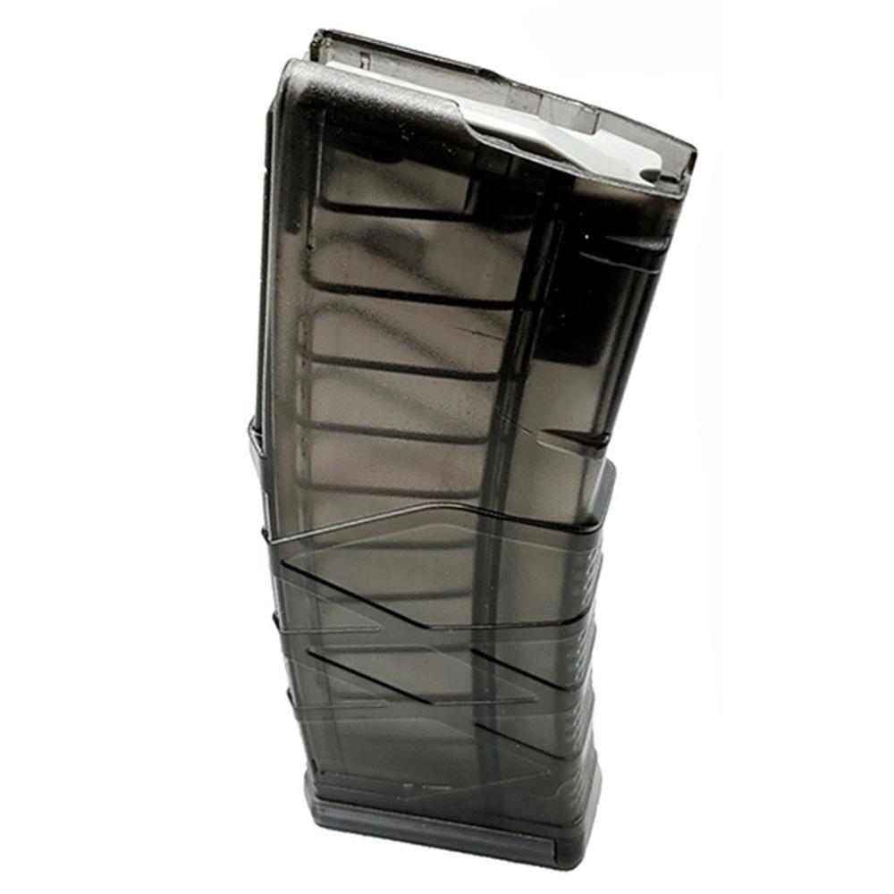 Transparent magazine for firearm ammunition storage.
