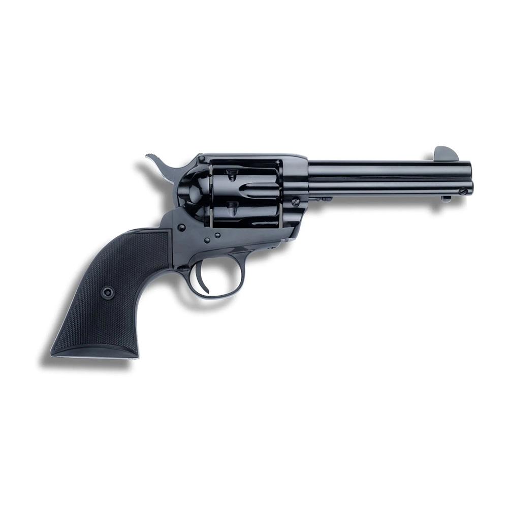 Black revolver on a white background