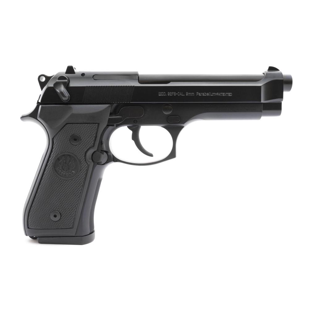 Black semi-automatic handgun on white background.