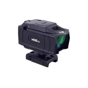 Close-up of a tactical red dot sight.