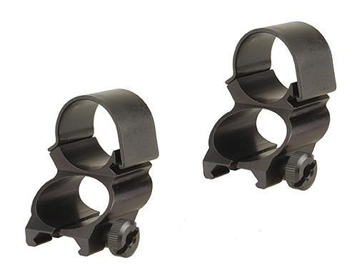 Pair of black rifle scope rings.