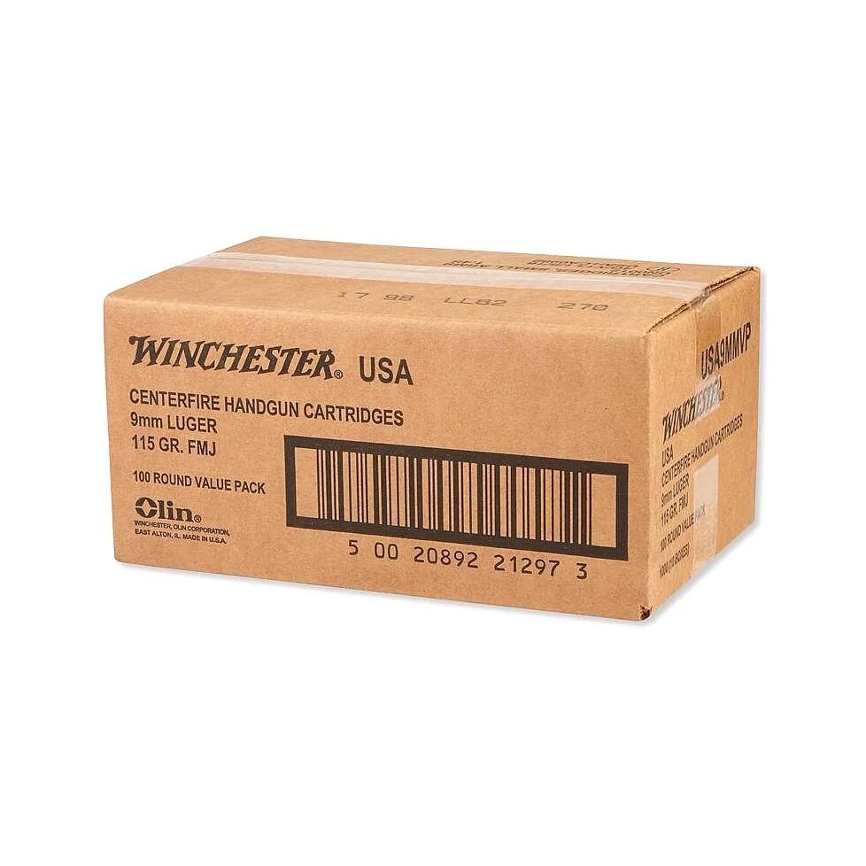 Box of Winchester 9mm handgun cartridges