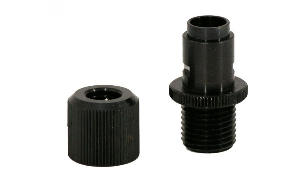 Two black plumbing connectors for mechanical use.