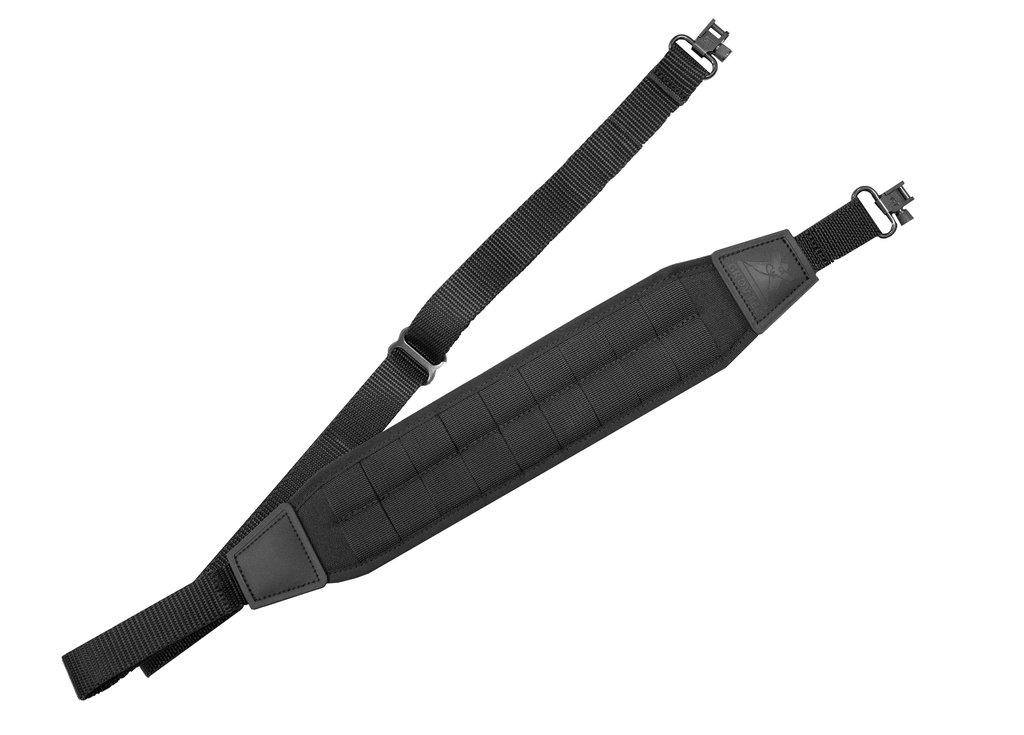 Adjustable black shoulder strap with padding.