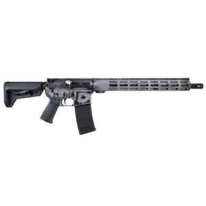 Modern black semi-automatic rifle on a white background.