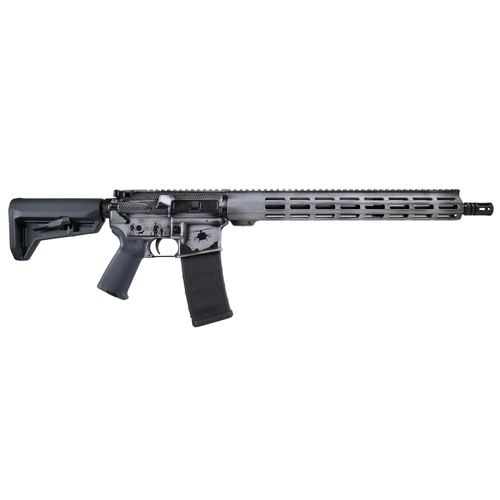 Modern black semi-automatic rifle on a white background.