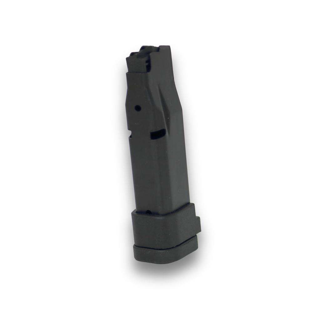 Black firearm magazine for ammunition storage.
