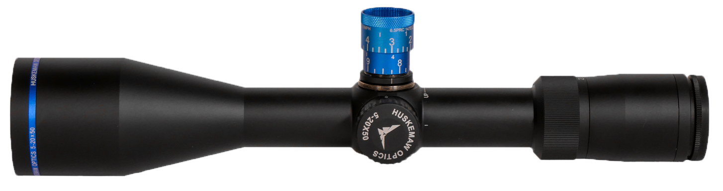 Huskemaw optics riflescope with blue adjustment turret