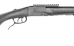 Black rifle with a textured stock and rail.
