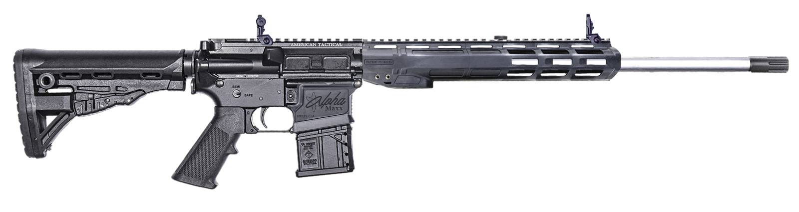 Black semi-automatic rifle with tactical features.