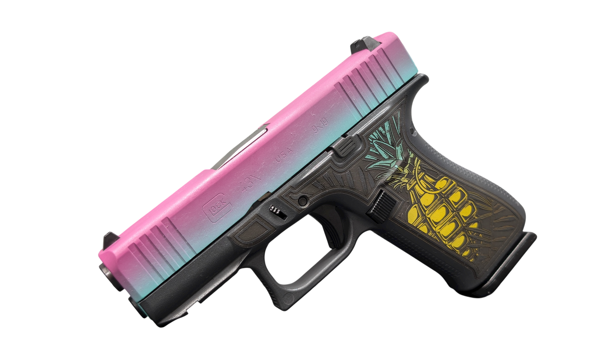 Colorful handgun with pineapple design