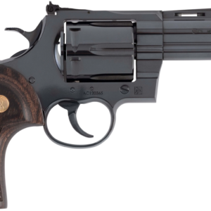Close-up of a revolver with wooden grip.