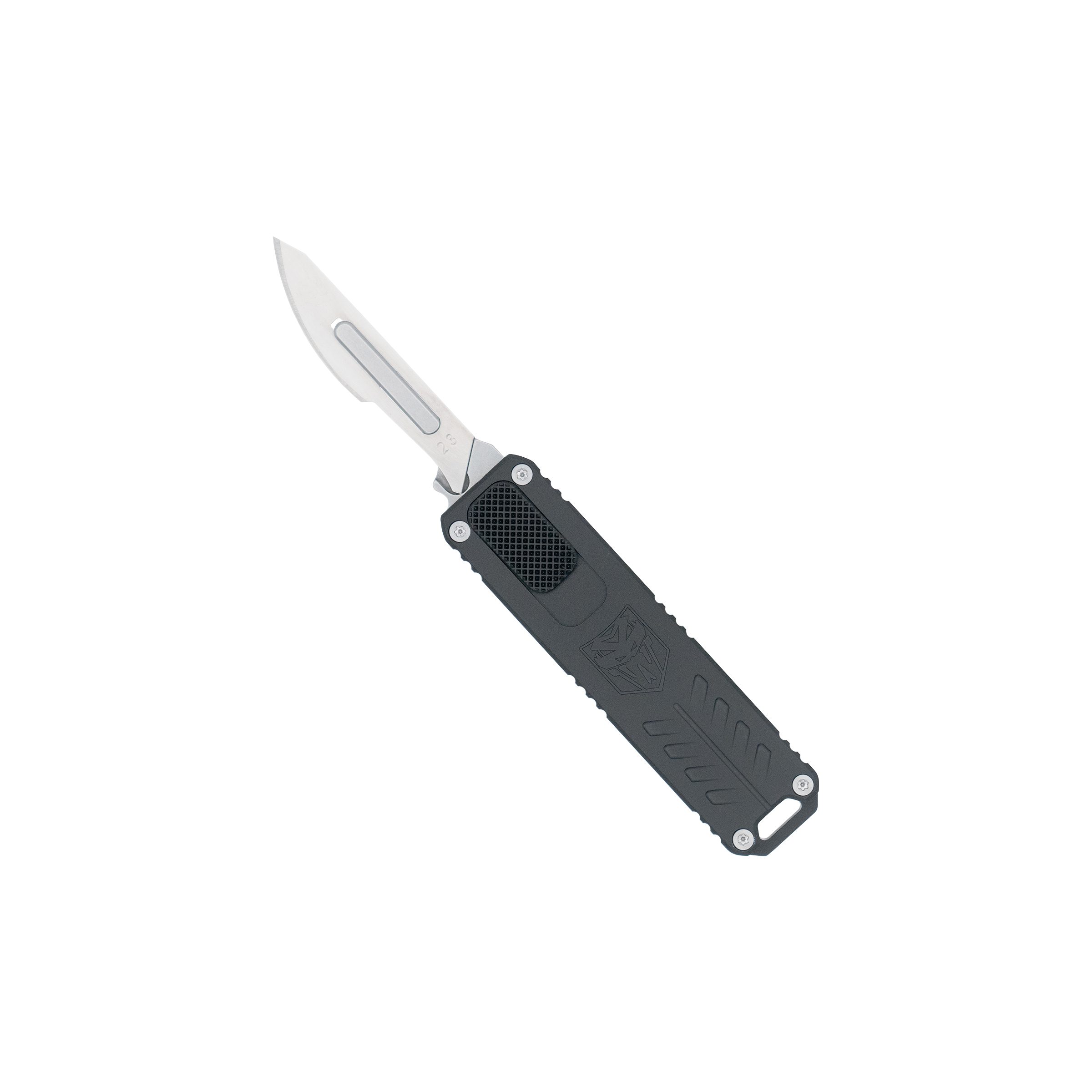 Black folding knife with a stainless steel blade