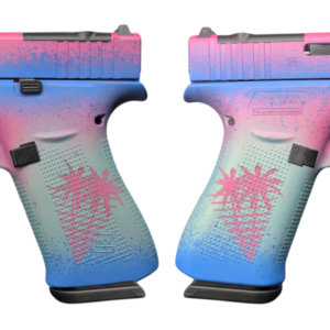 Two colorful Glock 43X handguns displayed side by side.