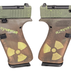 Custom green and brown Glock handgun design.