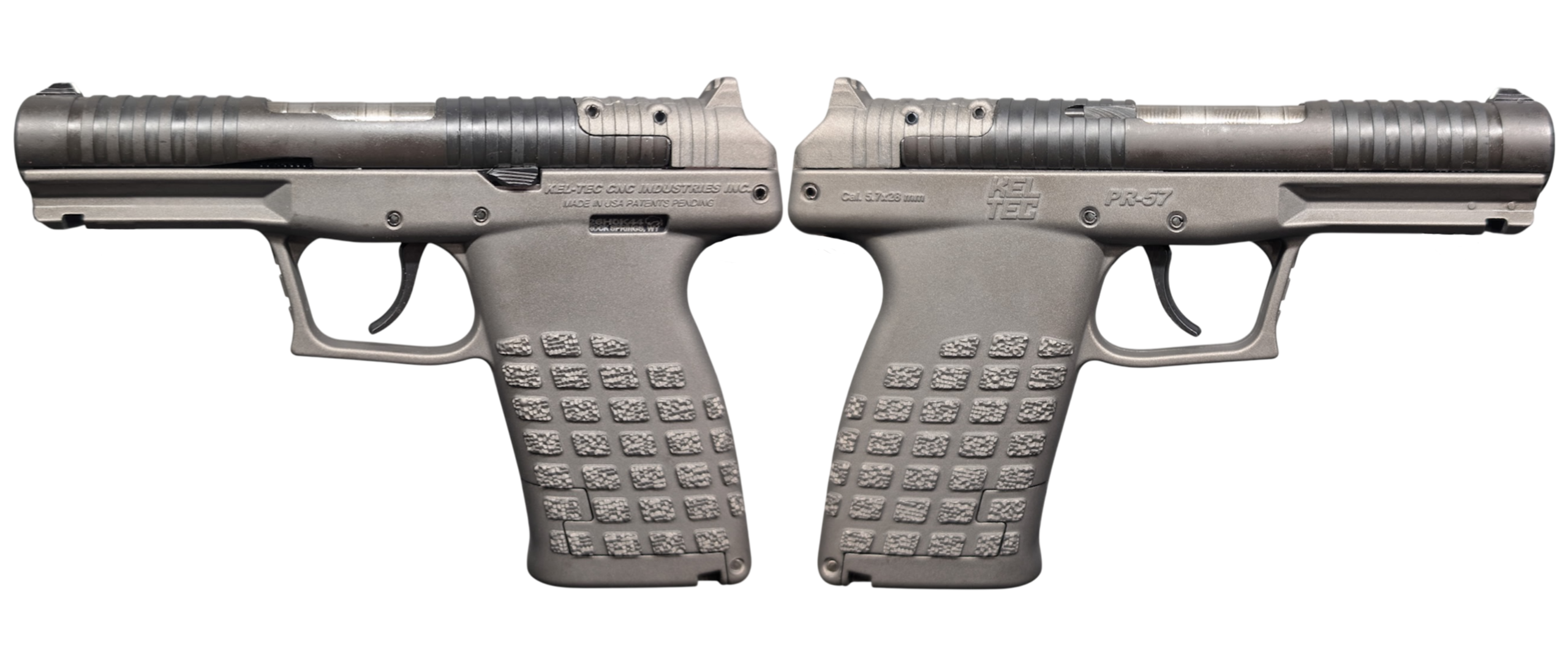 Two silver handguns side by side